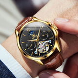 Brown Strap-Black Dial Gold Trim