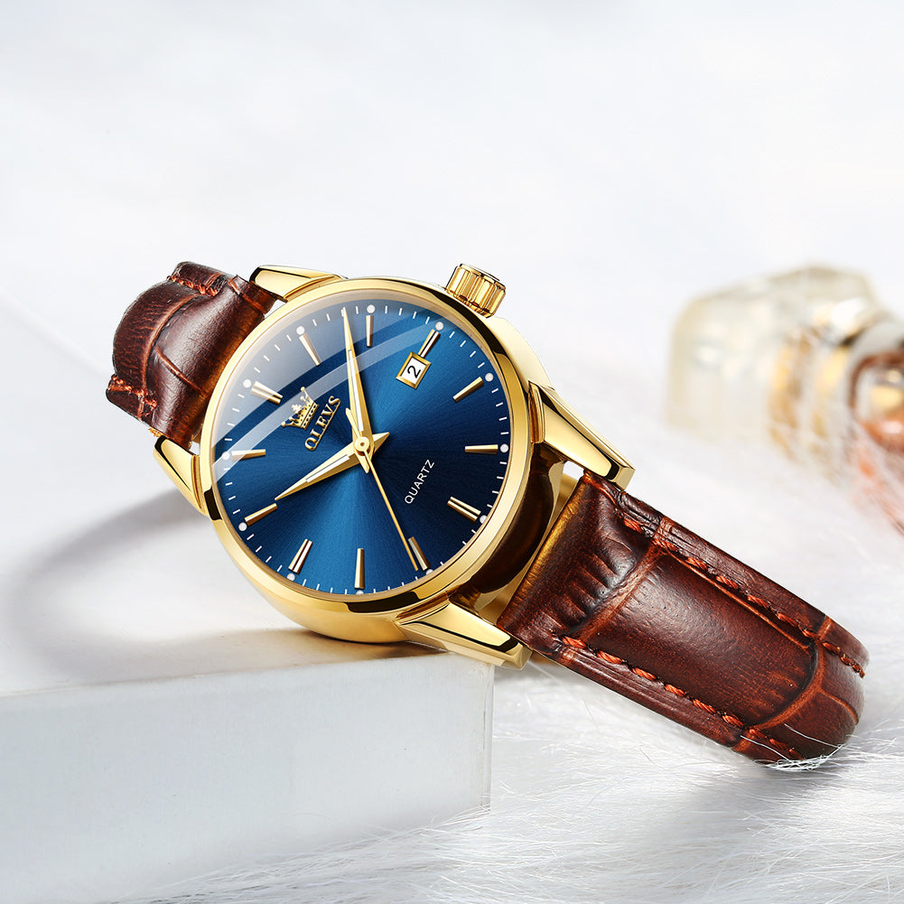 Brown Strap - Blue Dial Gold Trim