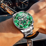 OLEVS 6715 Automatic Watches for Men Skeleton Self Winding Mechanical Fashion Dress Chronograph Moon Phase Stainless Steel Waterproof Luminous Mens Wrist Watches Gift Reloj Para Hombre