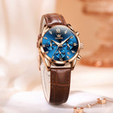 Brown Strap - Blue Dial Rose Trim