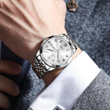 OLEVS 9970 Watches for men  Business Dress Luxury Casual Analog Quartz Stainless Steel Waterproof Luminous Date Men Wrist Watches reloj para hombre  Blue Dial
