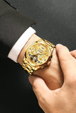 OLEVS 3240 Self Winding Watches for Men Automatic Mechanical Skeleton Luxury Dress Waterproof Moon Phase Tourbillon Chronograph Stainless Steel Luminous Wristwatch