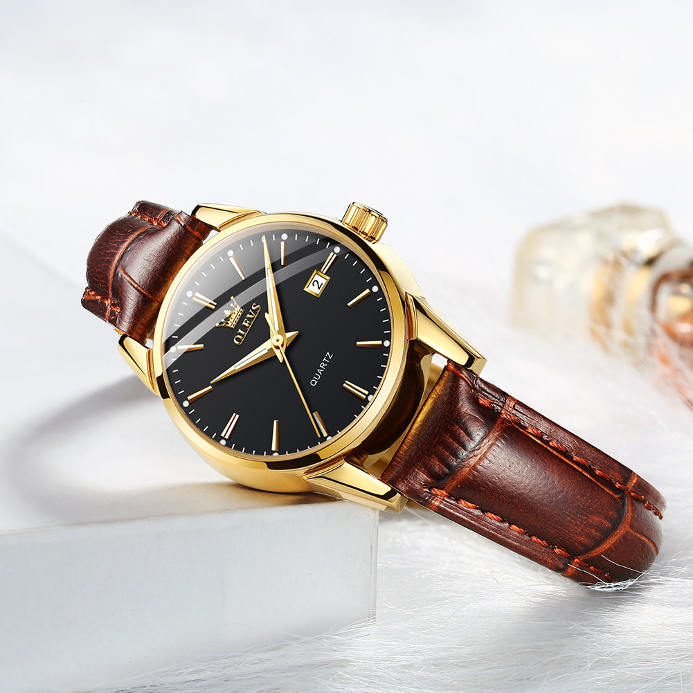  Brown Strap - Black Dial Gold Trim