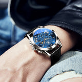 Black Strap-Blue Dial Silver Trim