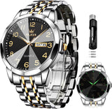 OLEVS 9970 Watches for men  Business Dress Luxury Casual Analog Quartz Stainless Steel Waterproof Luminous Date Men Wrist Watches reloj para hombre  Blue Dial