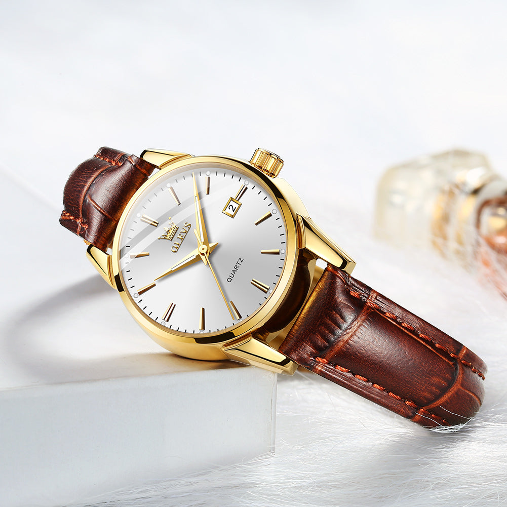 Brown Strap - White Dial Gold Trim