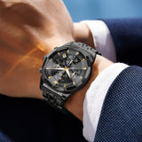OLEVS 3673 Watches For Men Business Dress Luxury Casual Chronograph Multifunction Analog Quartz Stainless Steel Waterproof Luminous Moon Phase Date Men Wrist Watches Reloj Para Hombre