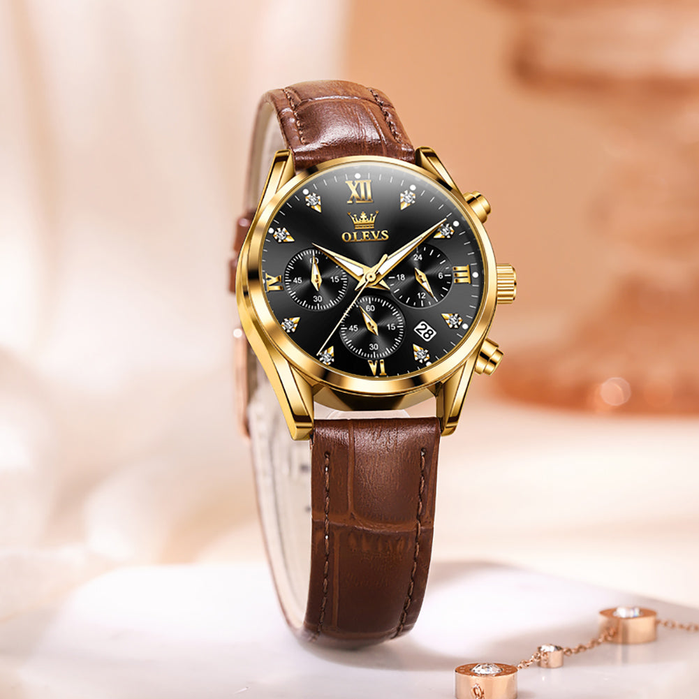 Brown Strap - Black Dial Gold Trim