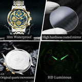 OLEVS 9947 Mens Watch Chronograph Luxury Diamond Dress Business Analog Quartz Wrist Watches Stainless Steel Waterproof Luminous