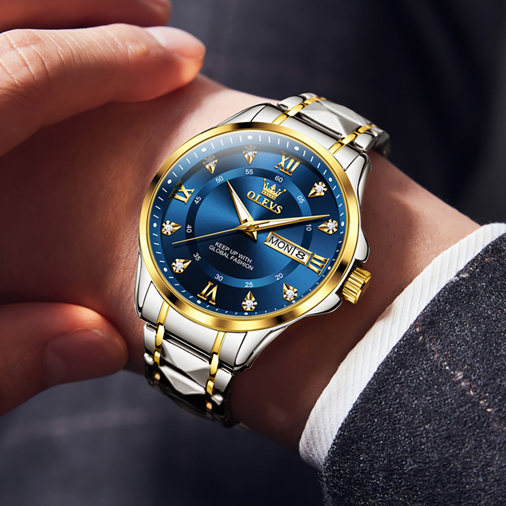 Two Tone Strap-Blue Dial Gold Trim