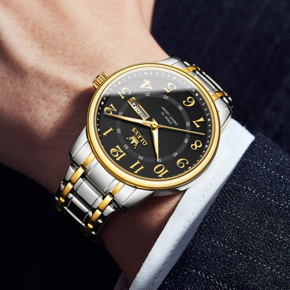 Two Tone Strap-Black Dial Gold Trim