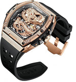 OLEVS 6021  Rose Gold Black Watches for Men Automatic Tonneau Watch Skeleton Mechanical 50M Waterproof Sapphire Crystal Square Male Watches