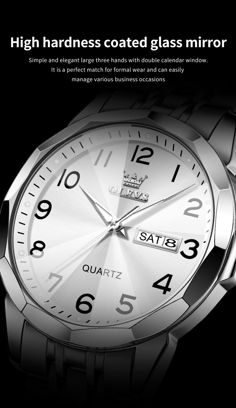OLEVS メンズ 腕時計 9970 高品質 クオーツ カジュアル ビジネス 時計 ステンレス ウォッチ シルバー × ホワイト