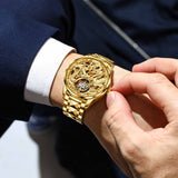 OUPINKE 3176 Men's Luxury Gold-Tone Dragon Tourbillon Dress Watch