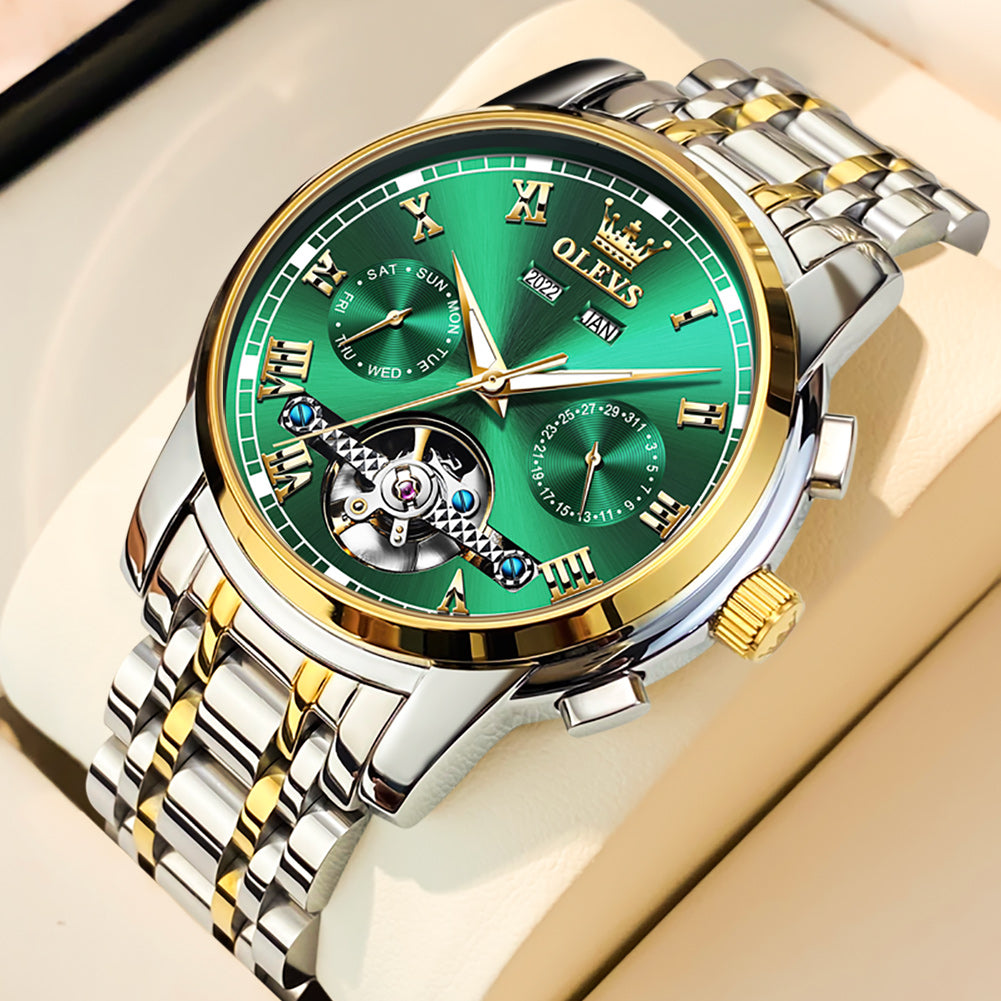 Two Tone Strap - Green Dial Gold Trim