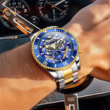 OLEVS 6715 Automatic Watches for Men Skeleton Self Winding Mechanical Fashion Dress Chronograph Moon Phase Stainless Steel Waterproof Luminous Mens Wrist Watches Gift Reloj Para Hombre