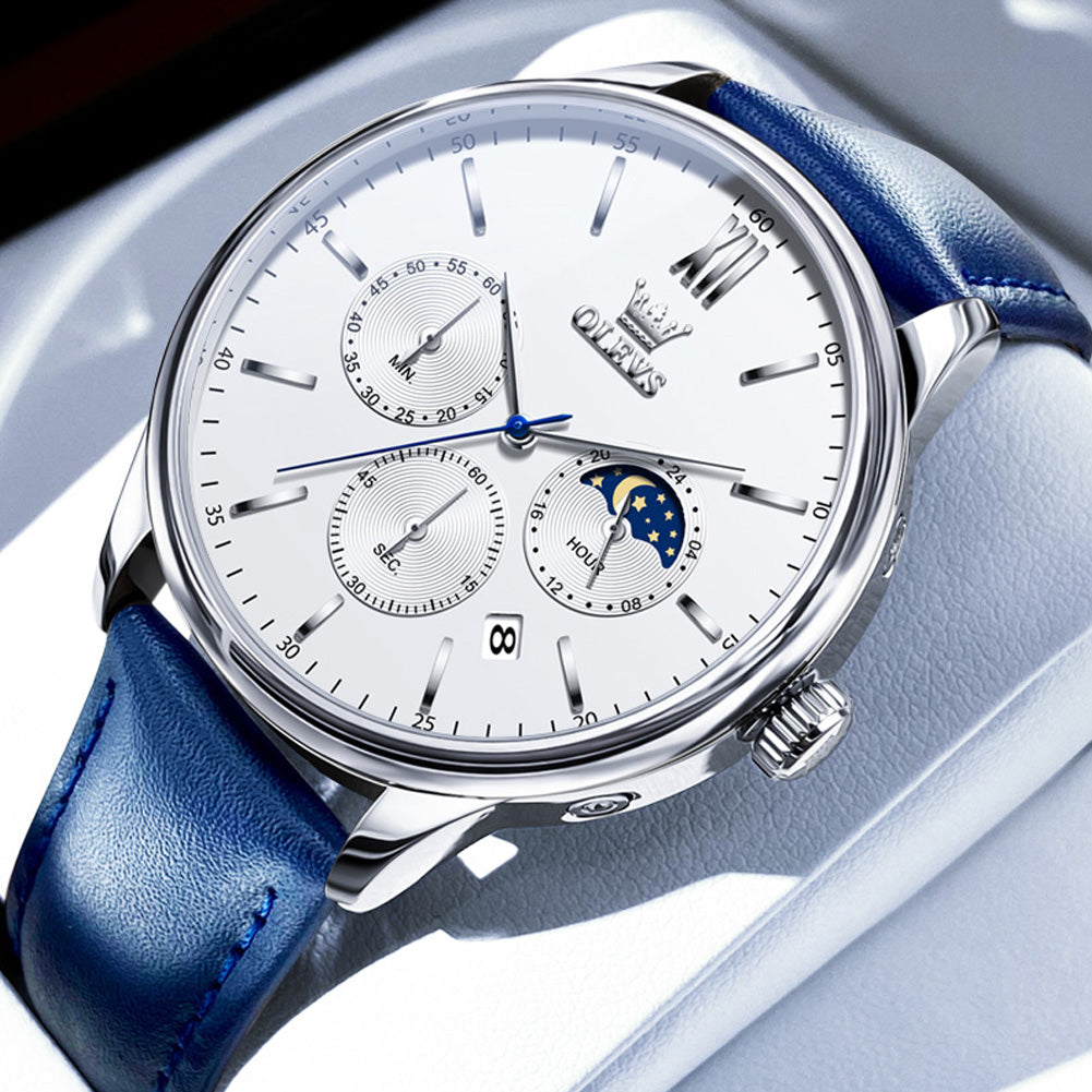 Blue Strap-White Dial Silver Trim