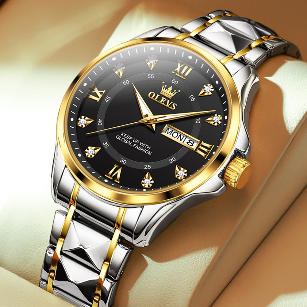 Two Tone Strap-Black Dial Gold Trim