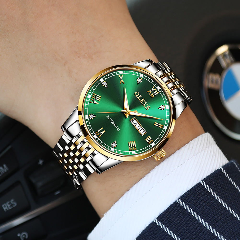 Two Tone Strap-Green Dial Gold Trim