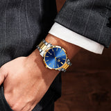 Two Tone Strap-Blue Dial Gold Trim