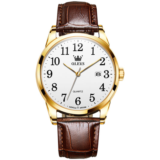 Brown Strap-White Dial Gold Trim