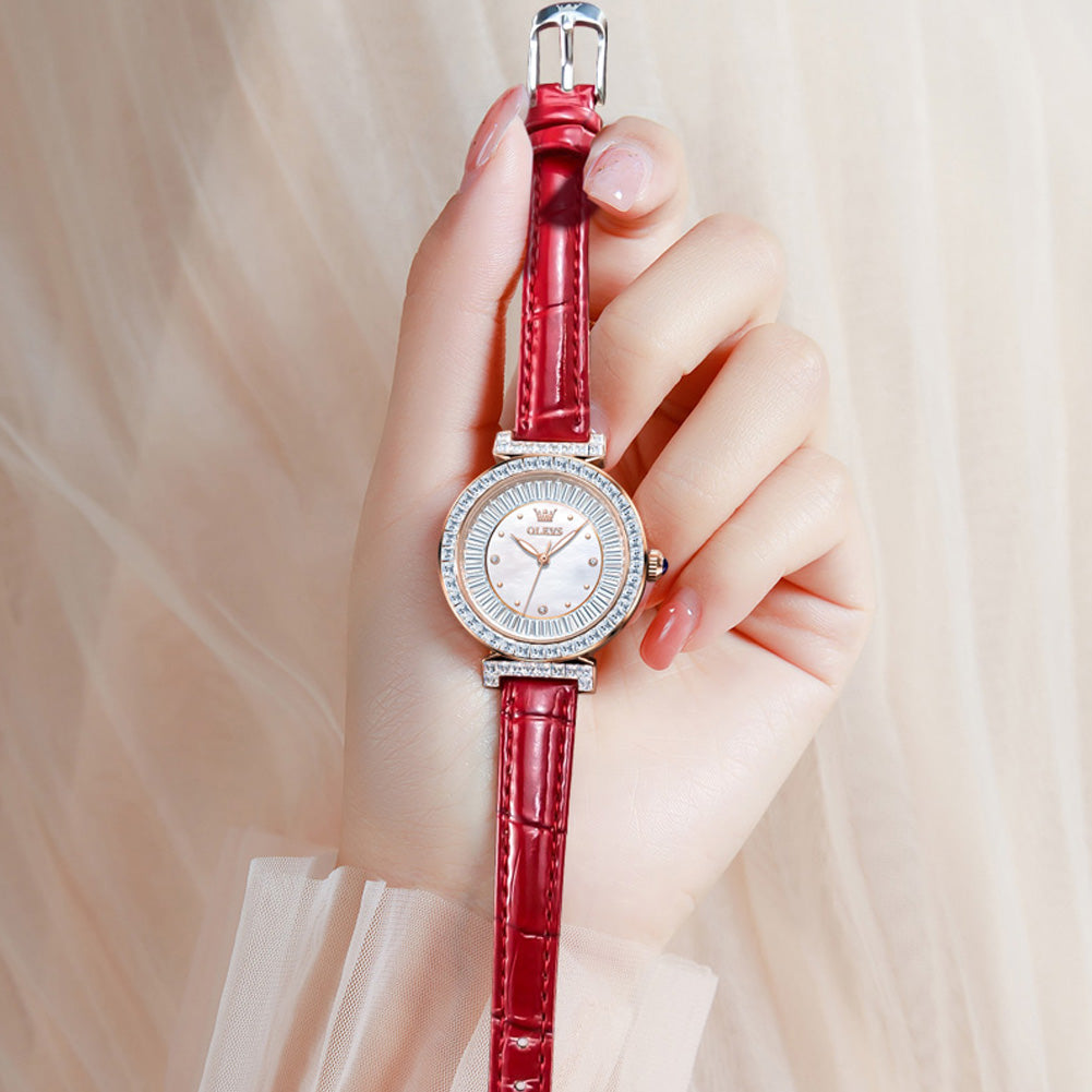 Red Strap-White Dial Rose gold Trim