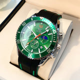 Black Strap-White Dial Green Trim