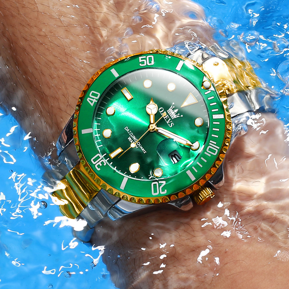 Two Tone Strap - Green Dial Gold Trim