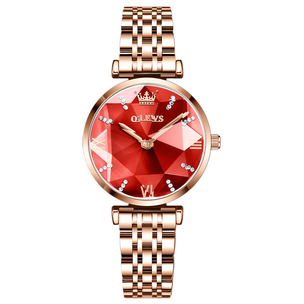 Rose Strap-Red Dial Rose gold Trim