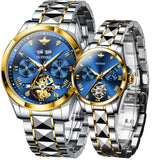 OLEVS 3186+3202 Couple Pair Watches Set Automatic Mechanical Self Winding Dress Matching Watch for His and Hers Valentines Day Gifts
