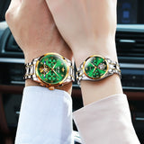 OLEVS 3186+3202 Couple Pair Watches Set Automatic Mechanical Self Winding Dress Matching Watch for His and Hers Valentines Day Gifts