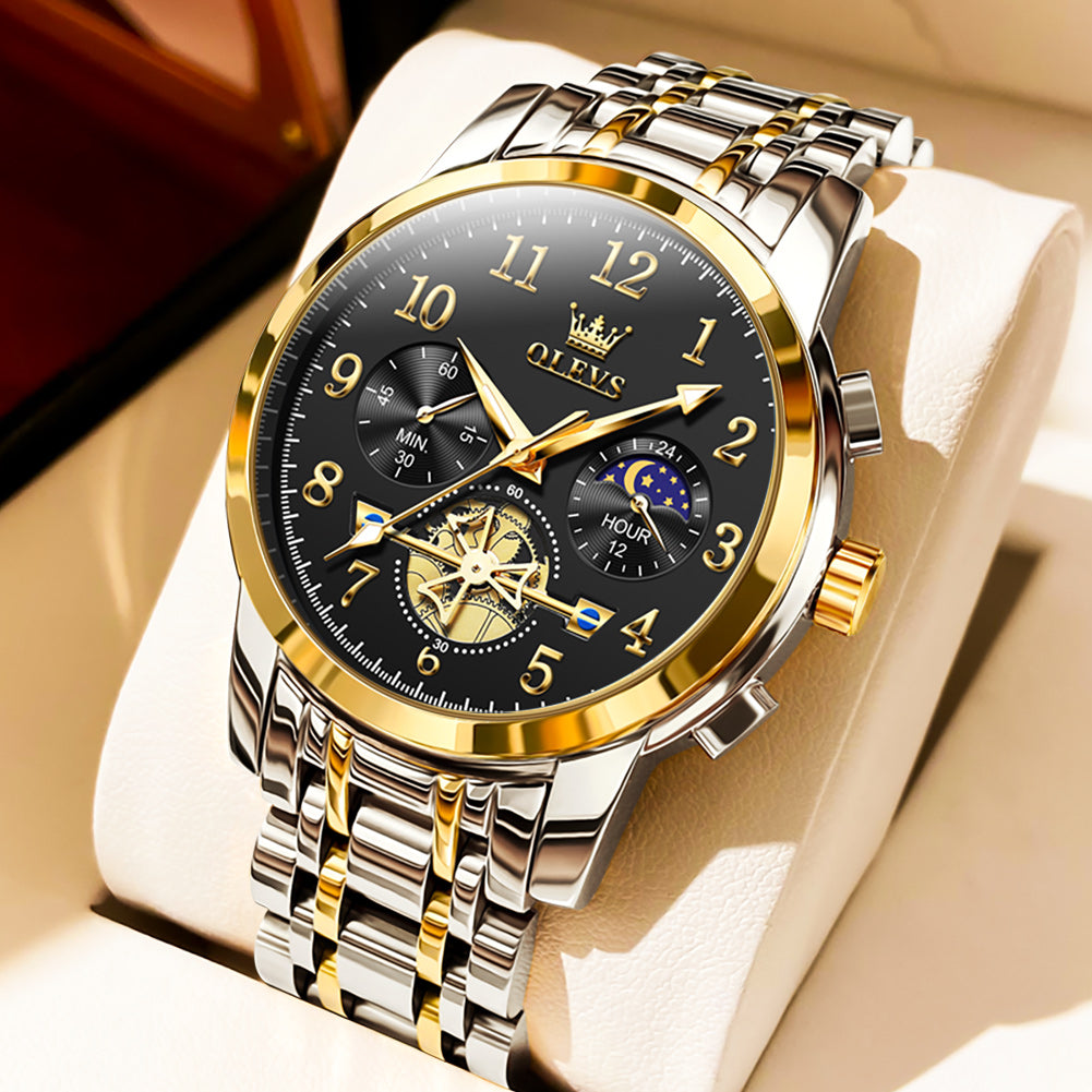 Two Tone Strap-Black Dial Gold Trim