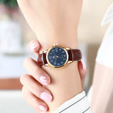 Brown Strap-Blue Dial Gold Trim