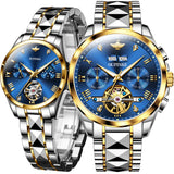 OLEVS 3186+3202 Couple Pair Watches Set Automatic Mechanical Self Winding Dress Matching Watch for His and Hers Valentines Day Gifts