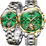 OLEVS 3186+3202 Couple Pair Watches Set Automatic Mechanical Self Winding Dress Matching Watch for His and Hers Valentines Day Gifts