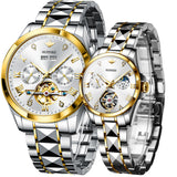 OLEVS 3186+3202 Couple Pair Watches Set Automatic Mechanical Self Winding Dress Matching Watch for His and Hers Valentines Day Gifts