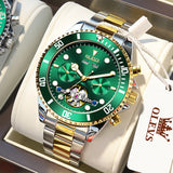 Two Tone Strap-White Dial Green Trim