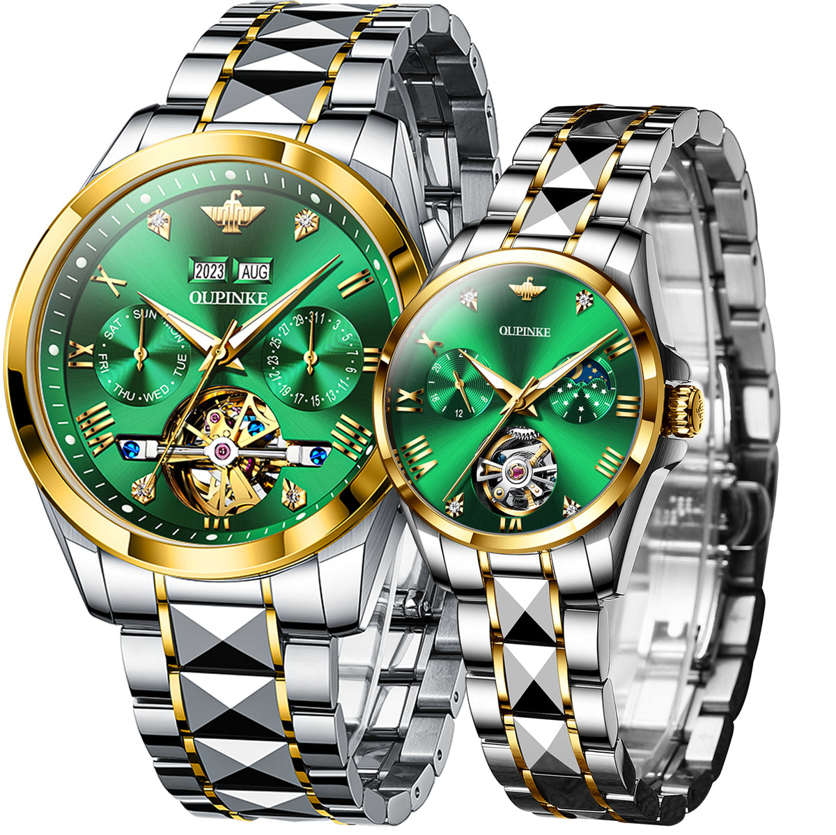 OLEVS 3186+3202 Couple Pair Watches Set Automatic Mechanical Self Winding Dress Matching Watch for His and Hers Valentines Day Gifts