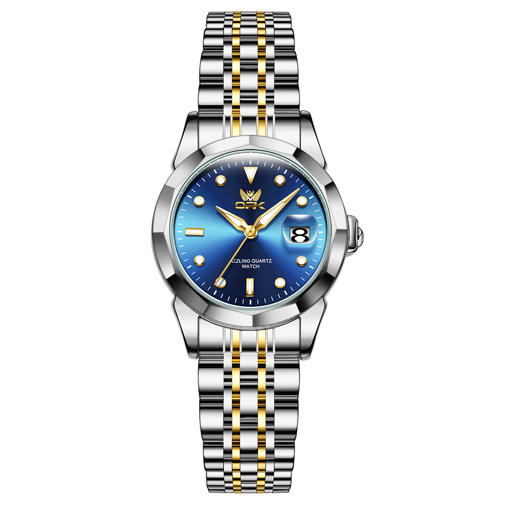 Two Tone Strap-Blue Dial Silver Trim