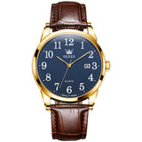 Brown Strap-Blue Dial Gold Trim