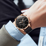 Black Strap-Black Dial Rose gold Trim