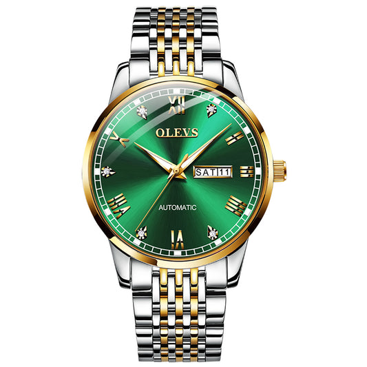 Two Tone Strap-Green Dial Gold Trim