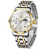 OLEVS Men Watch 5529 Stainless Steel Chronograph Roman Numerals Moon Phases Analog Quartz Dress Watch for Men