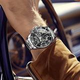 OLEVS 6715 Automatic Watches for Men Skeleton Self Winding Mechanical Fashion Dress Chronograph Moon Phase Stainless Steel Waterproof Luminous Mens Wrist Watches Gift Reloj Para Hombre