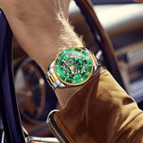 OLEVS 6715 Automatic Watches for Men Skeleton Self Winding Mechanical Fashion Dress Chronograph Moon Phase Stainless Steel Waterproof Luminous Mens Wrist Watches Gift Reloj Para Hombre