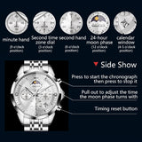 OLEVS 3673 Watches For Men Business Dress Luxury Casual Chronograph Multifunction Analog Quartz Stainless Steel Waterproof Luminous Moon Phase Date Men Wrist Watches Reloj Para Hombre