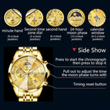 OLEVS 3673 Watches For Men Business Dress Luxury Casual Chronograph Multifunction Analog Quartz Stainless Steel Waterproof Luminous Moon Phase Date Men Wrist Watches Reloj Para Hombre