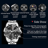 OLEVS 3673 Watches For Men Business Dress Luxury Casual Chronograph Multifunction Analog Quartz Stainless Steel Waterproof Luminous Moon Phase Date Men Wrist Watches Reloj Para Hombre