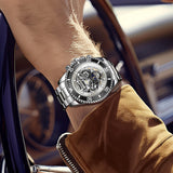 OLEVS 6715 Automatic Watches for Men Skeleton Self Winding Mechanical Fashion Dress Chronograph Moon Phase Stainless Steel Waterproof Luminous Mens Wrist Watches Gift Reloj Para Hombre