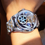 OLEVS 6806 Watches for Men Skeleton Self Winding Automatic Mechanical Luxury Dress Sapphire Crystal Diamond Waterproof Luminous Stainless Steel Band Wirst Watch Gift for Men